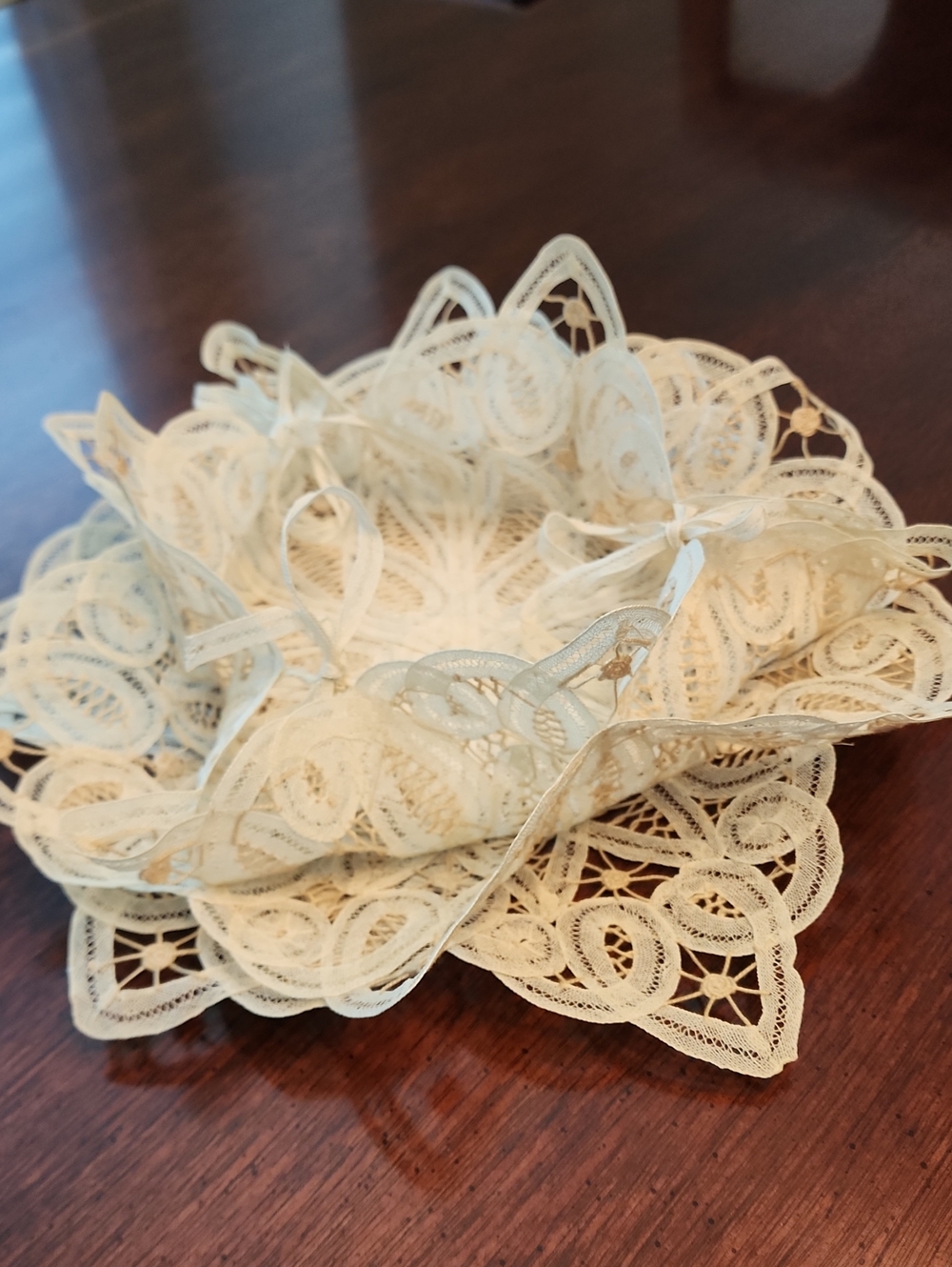 VTG  Belgian Battenburg Lace Basket